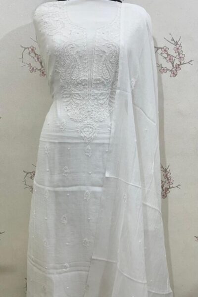 Unstitched suit with authentic Lucknow chikan work