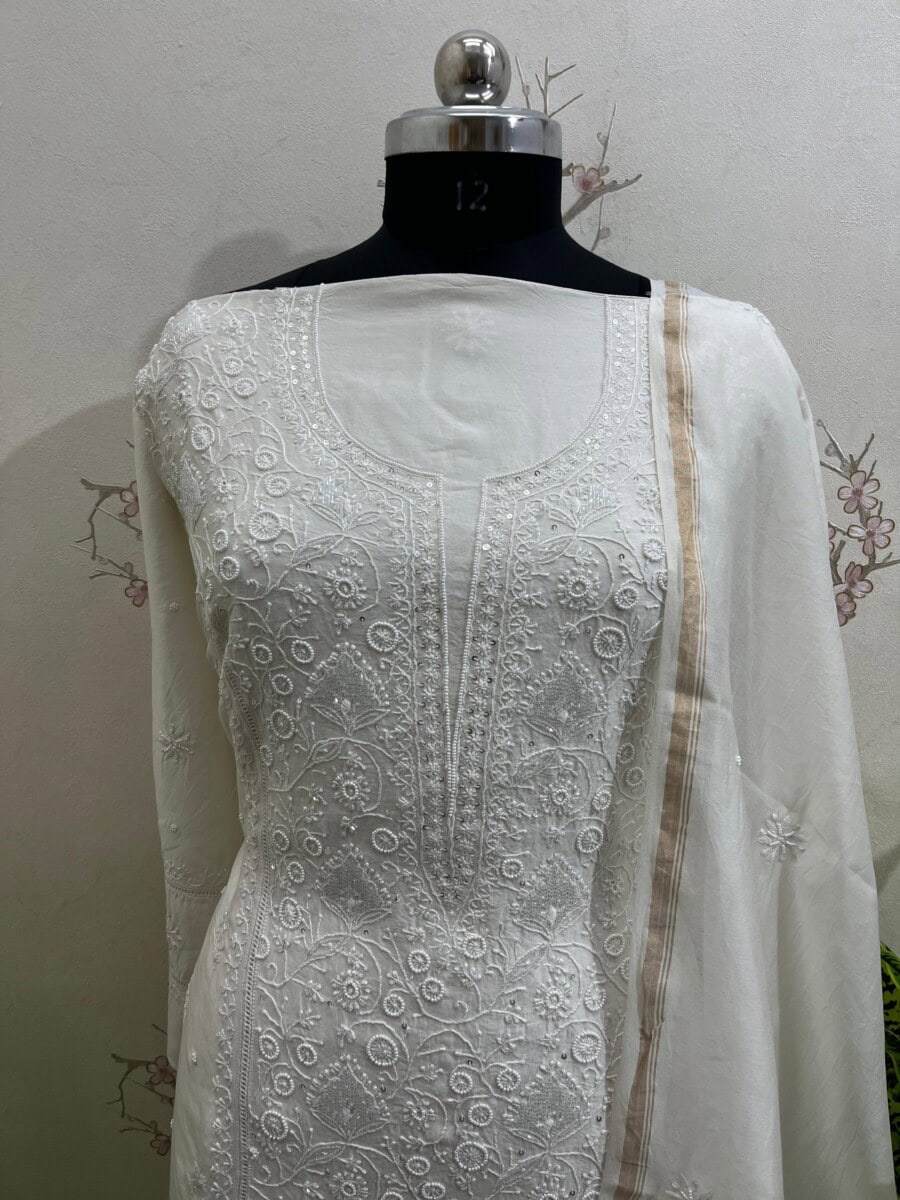 Pure Chanderi Semi Stitched Two Pieces Set Finishing A Neckline - Image 2