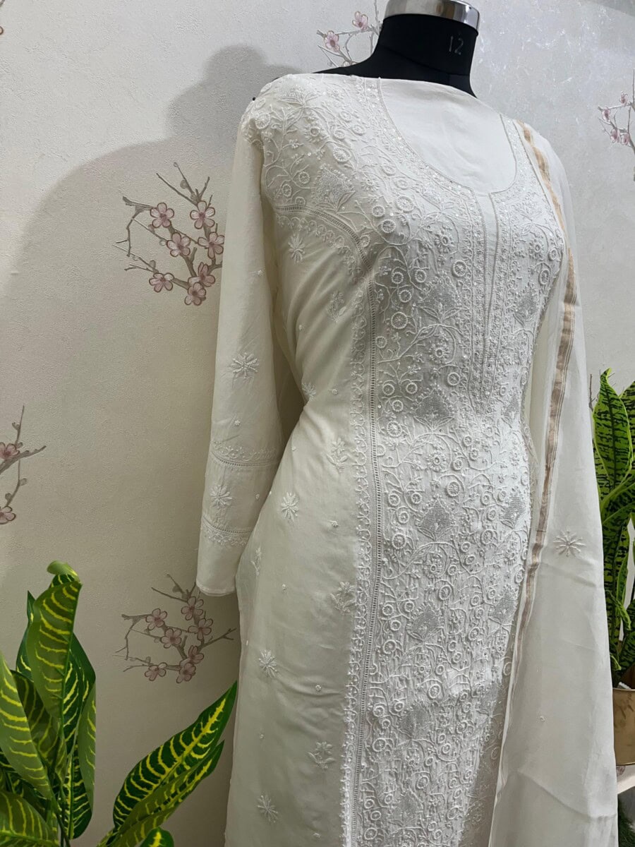 Pure Chanderi Semi Stitched Two Pieces Set Finishing A Neckline - Image 7