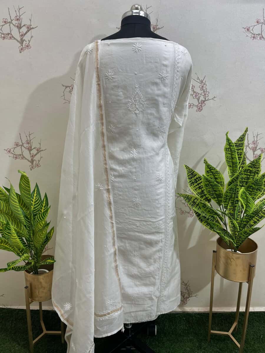 Pure Chanderi Semi Stitched Two Pieces Set Finishing A Neckline - Image 4