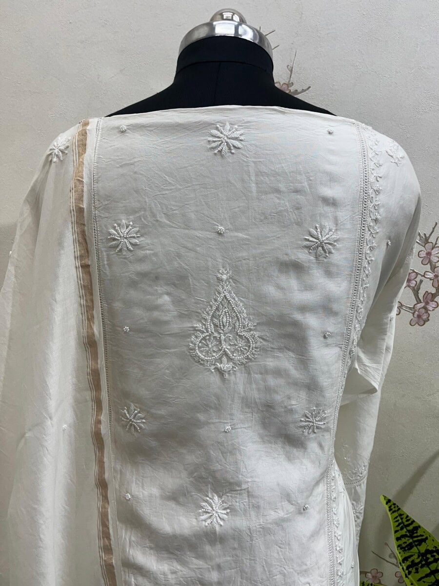 Pure Chanderi Semi Stitched Two Pieces Set Finishing A Neckline - Image 3