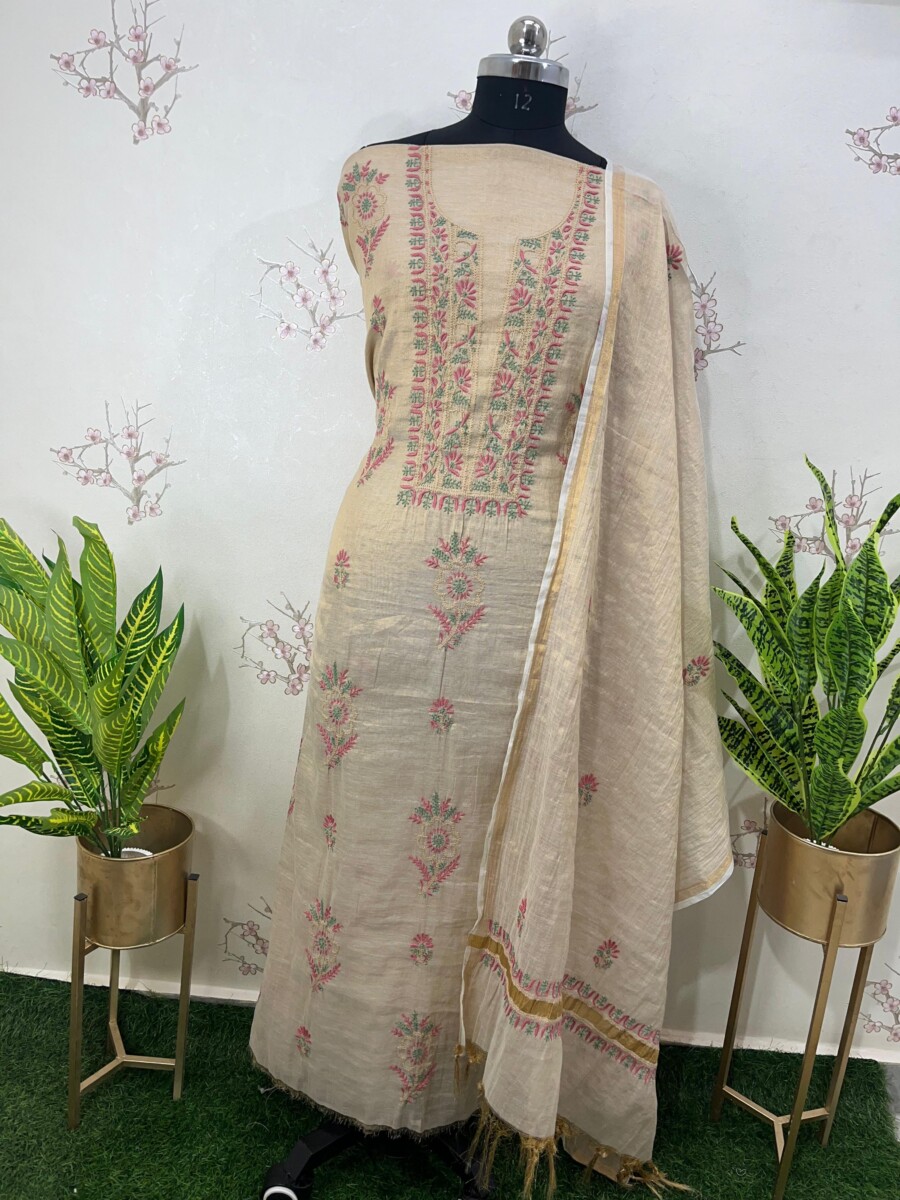 Unstitched Lucknow chikankari suit piece online