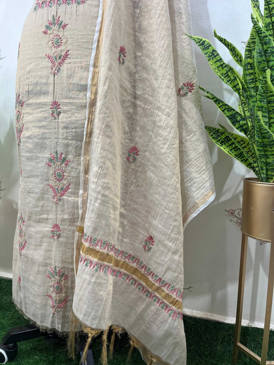 Golden Tissue With Colour Thread Gala Booti Two Pieces Set - Image 4