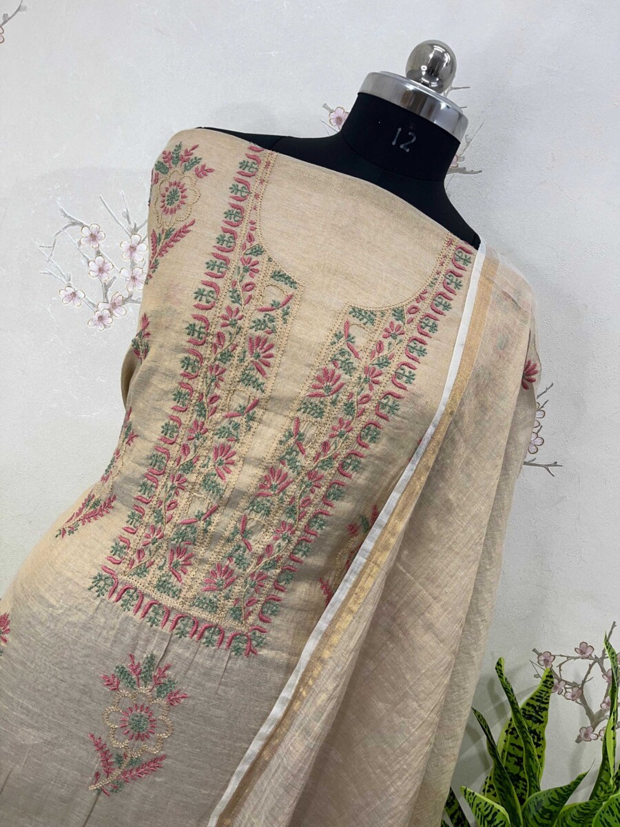 Golden Tissue With Colour Thread Gala Booti Two Pieces Set - Image 3