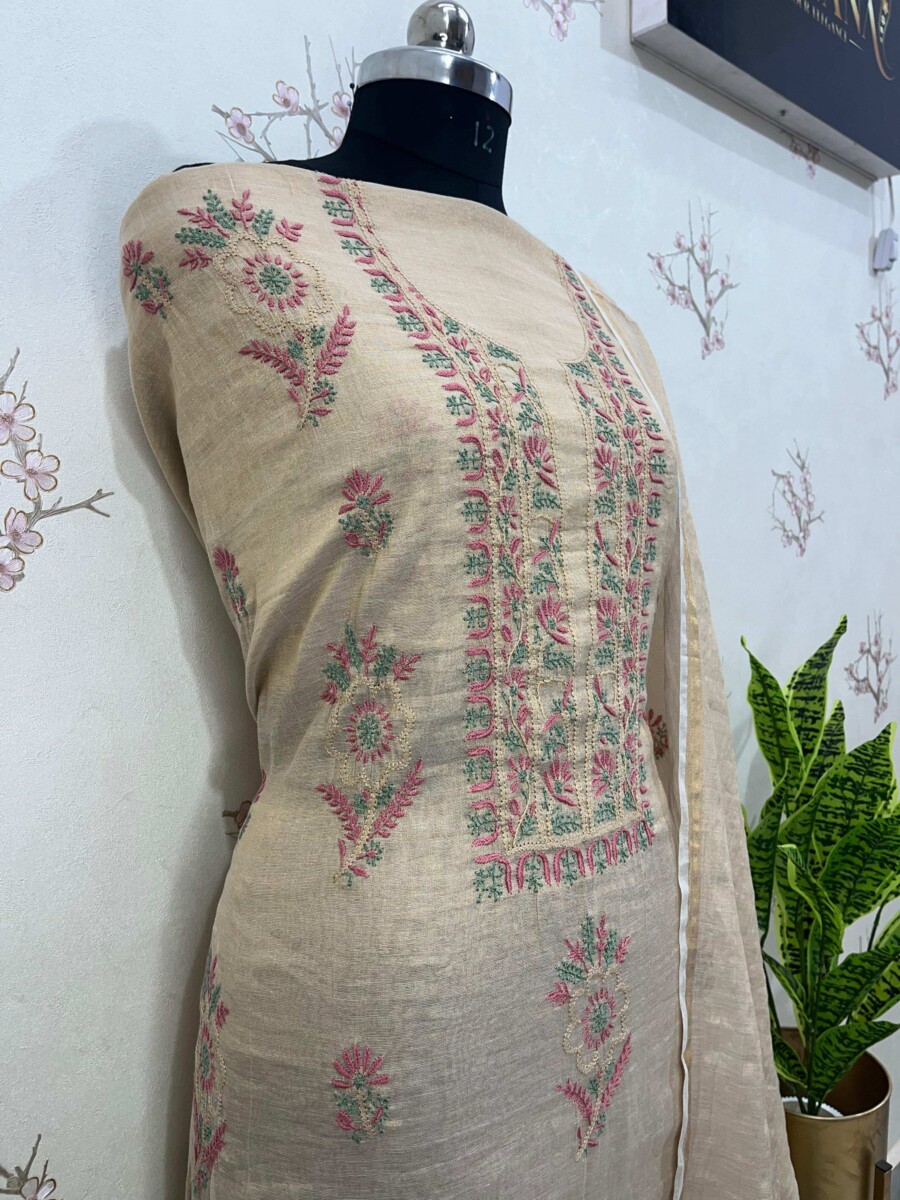 Golden Tissue With Colour Thread Gala Booti Two Pieces Set - Image 2