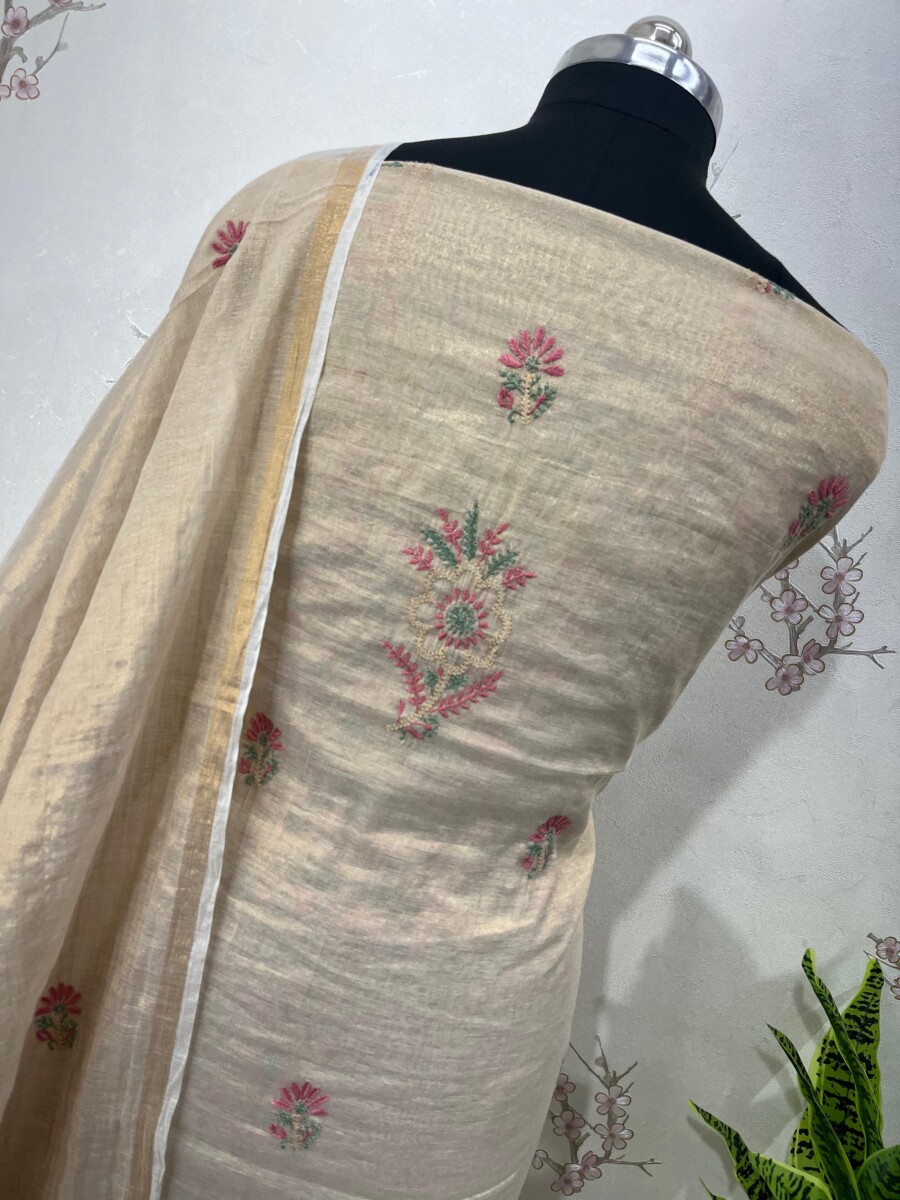 Golden Tissue With Colour Thread Gala Booti Two Pieces Set - Image 5