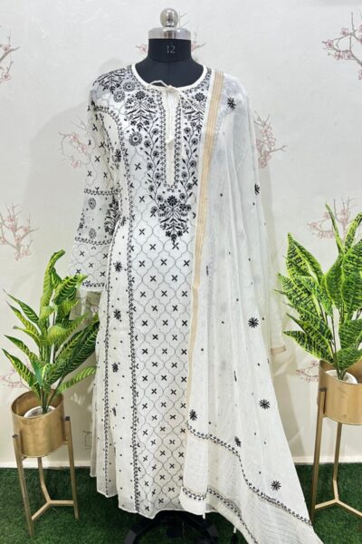 Chikankari anarkali suit in soft pastel shades