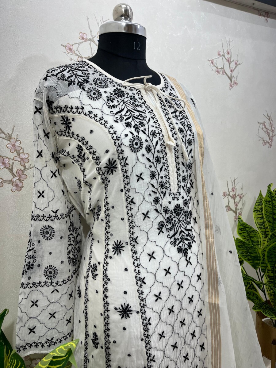 Pure Mulmul Anarkali Semi Stitched Two Pieces Set - Image 3