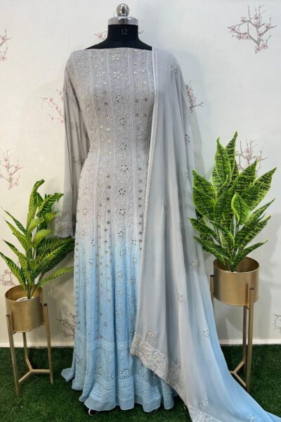 Stylish Lucknow chikan anarkali suits for special occasions