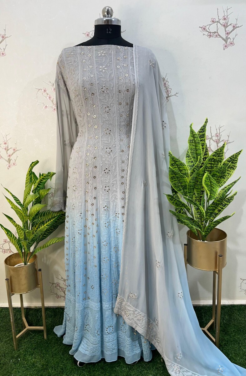 Stylish Lucknow chikan anarkali suits for special occasions