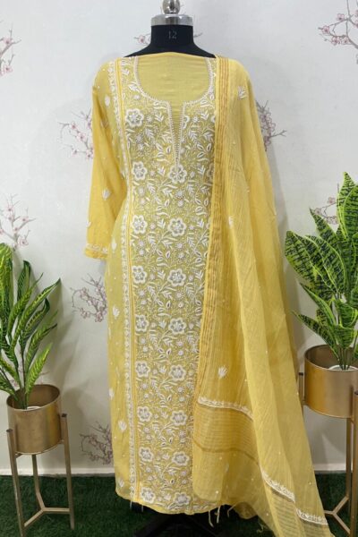 Pure Mulmul Zari Neck Border Semi Stitched Two Pieces Set