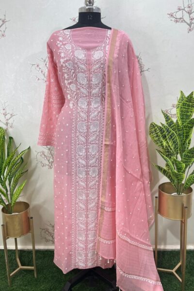 Heavy handwork Pure Mulmul Chikankari suit material