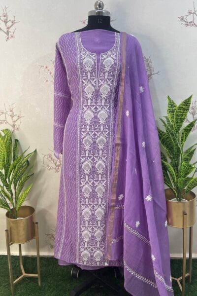 Soft Mulmul suits online India with floral motifs
