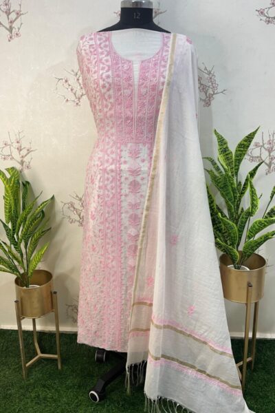 Pure Lucknow chikan suit piece for boutique styles