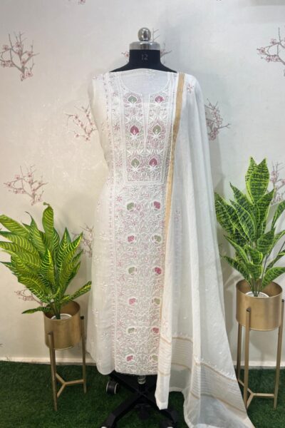 High quality Pure Mulmul Chikankari suit set