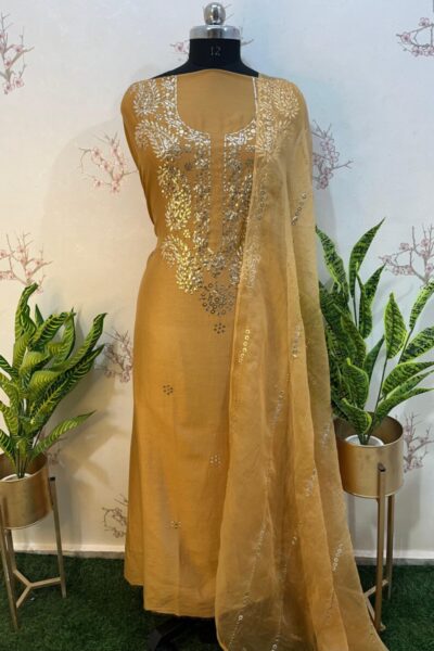 Pure Chanderi gala buti with ring mukaish Unstitched two