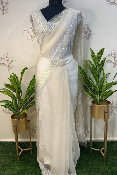 Chikankari hand embroidered saree in premium fabric