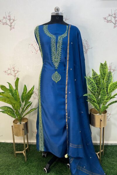 Lucknow chikan suit piece with heavy embroidery