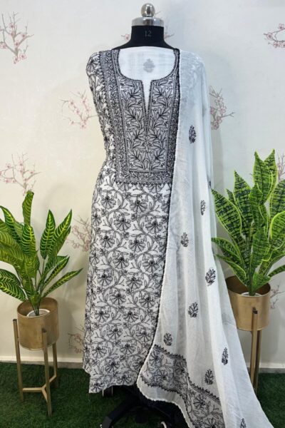 Premium Lucknow chikankari suit piece for festive wear