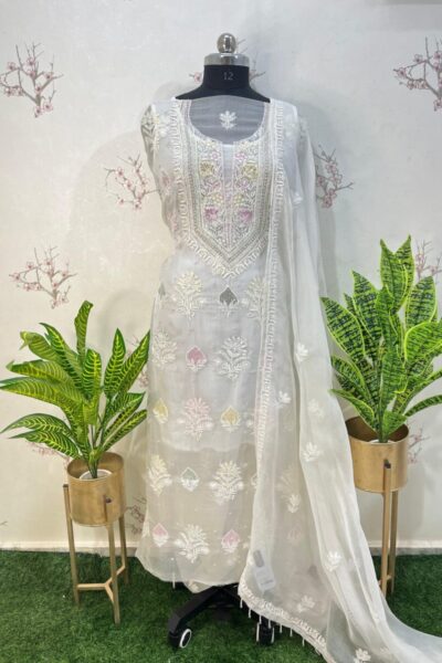 Exclusive Lucknow chikan suit piece collection