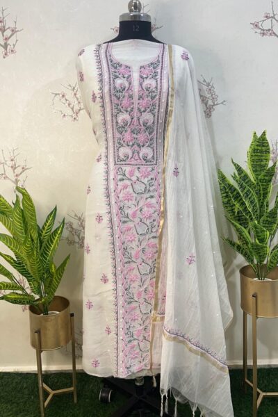 Stylish Pure Mulmul Chikankari unstitched material