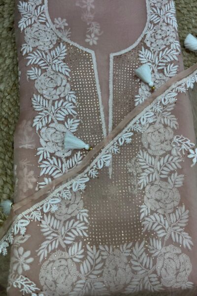 Pure Organza gala buti Unstitched two pieces set