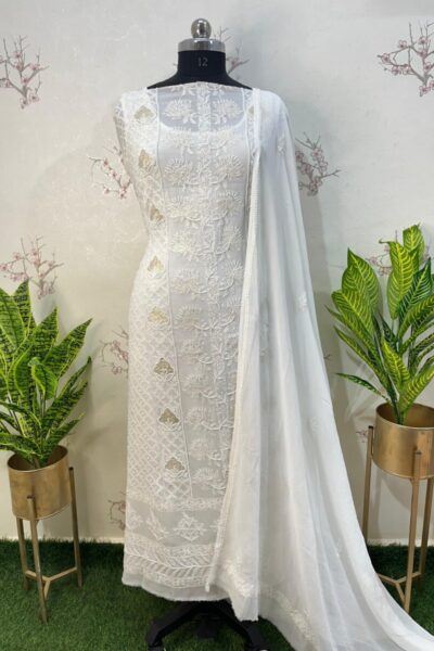 Lucknow chikan suit piece with traditional motifs