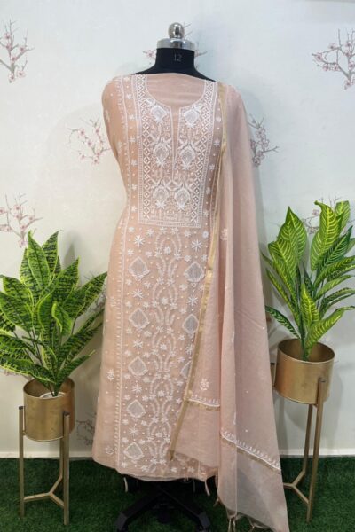 pure mulmul unstitched two piece set panel buti work