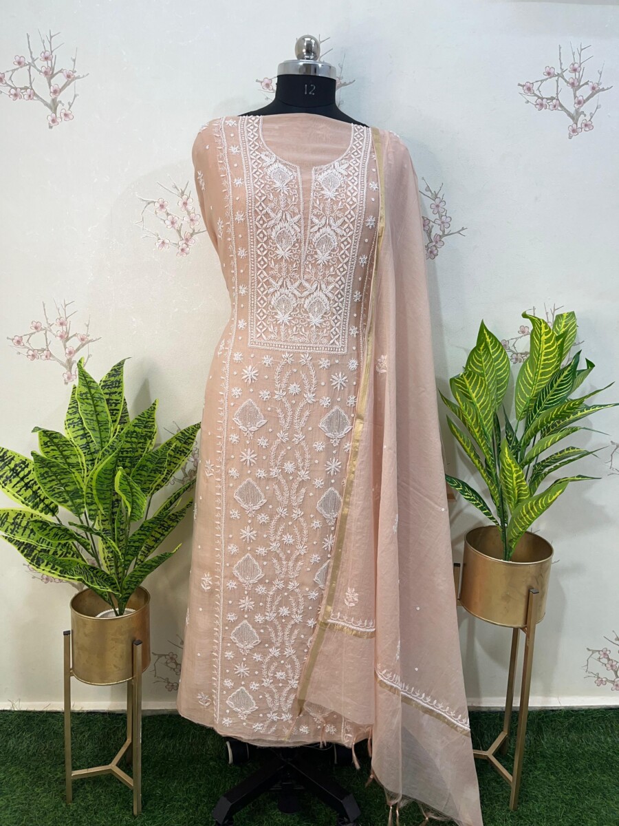 pure mulmul unstitched two piece set panel buti work