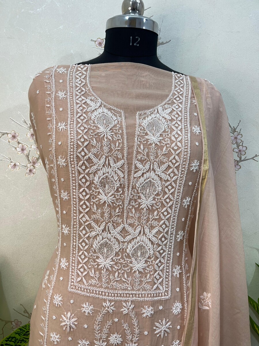 pure mulmul unstitched two piece set panel buti work