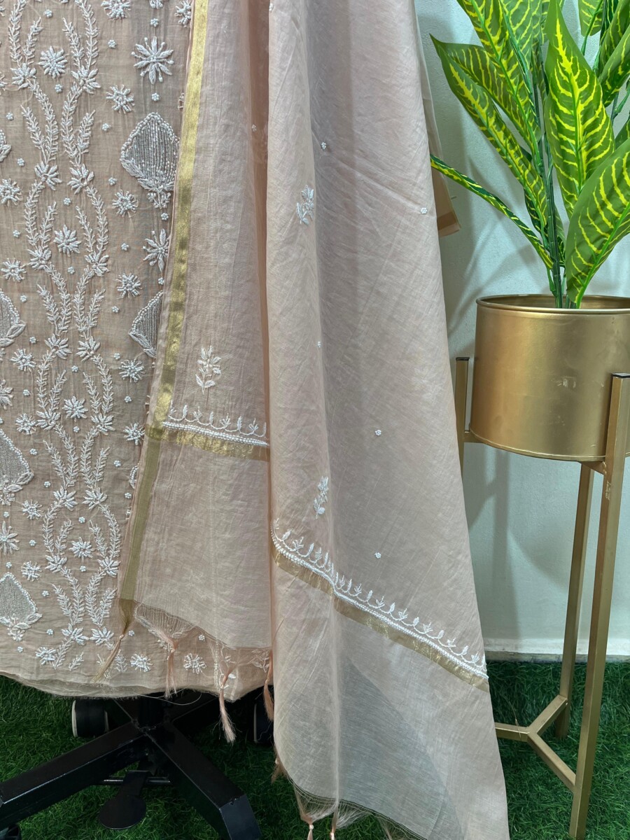 pure mulmul unstitched two piece set panel buti work