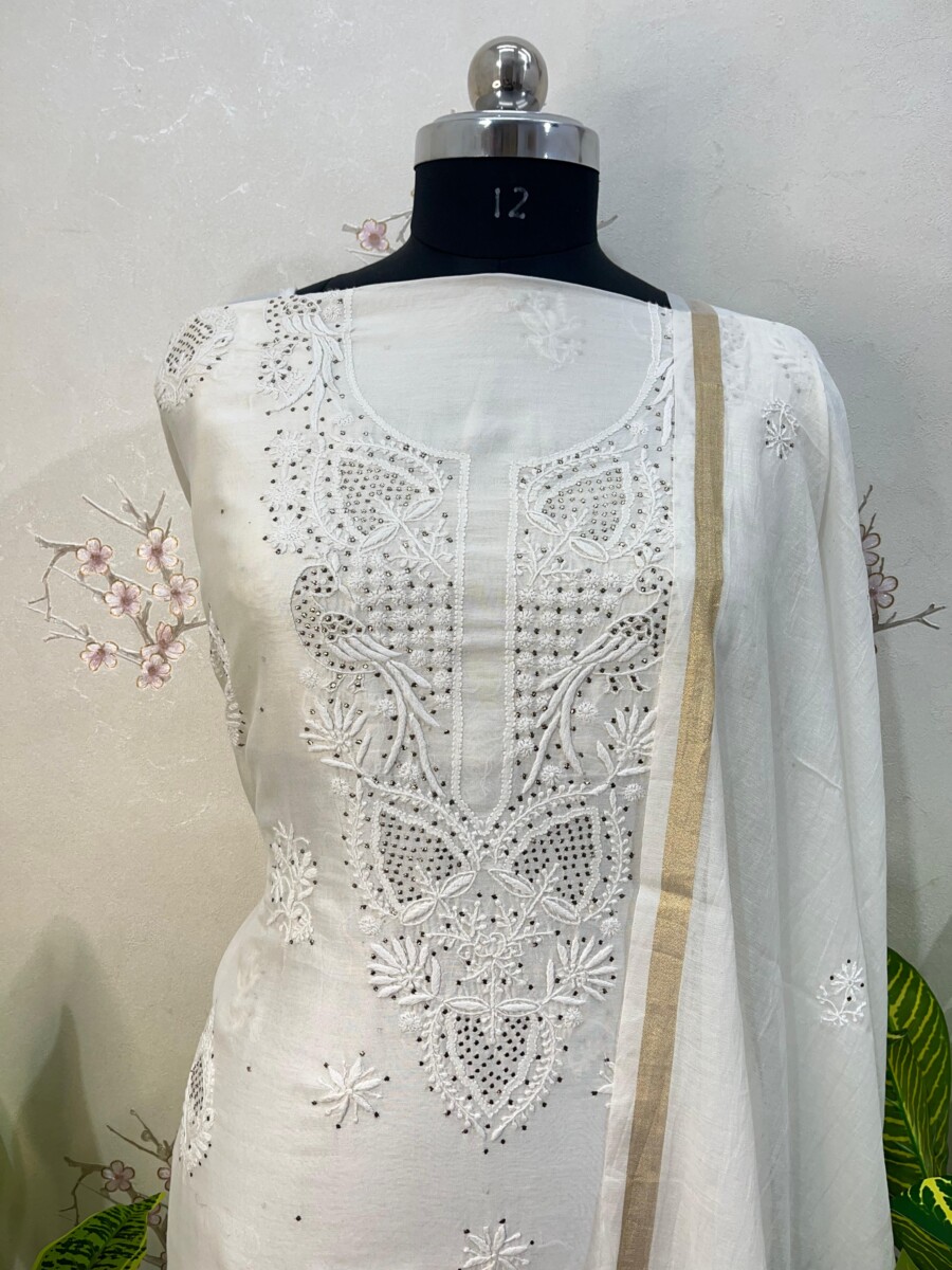 pure chanderi unstitched two piece set gala buti work - Image 2