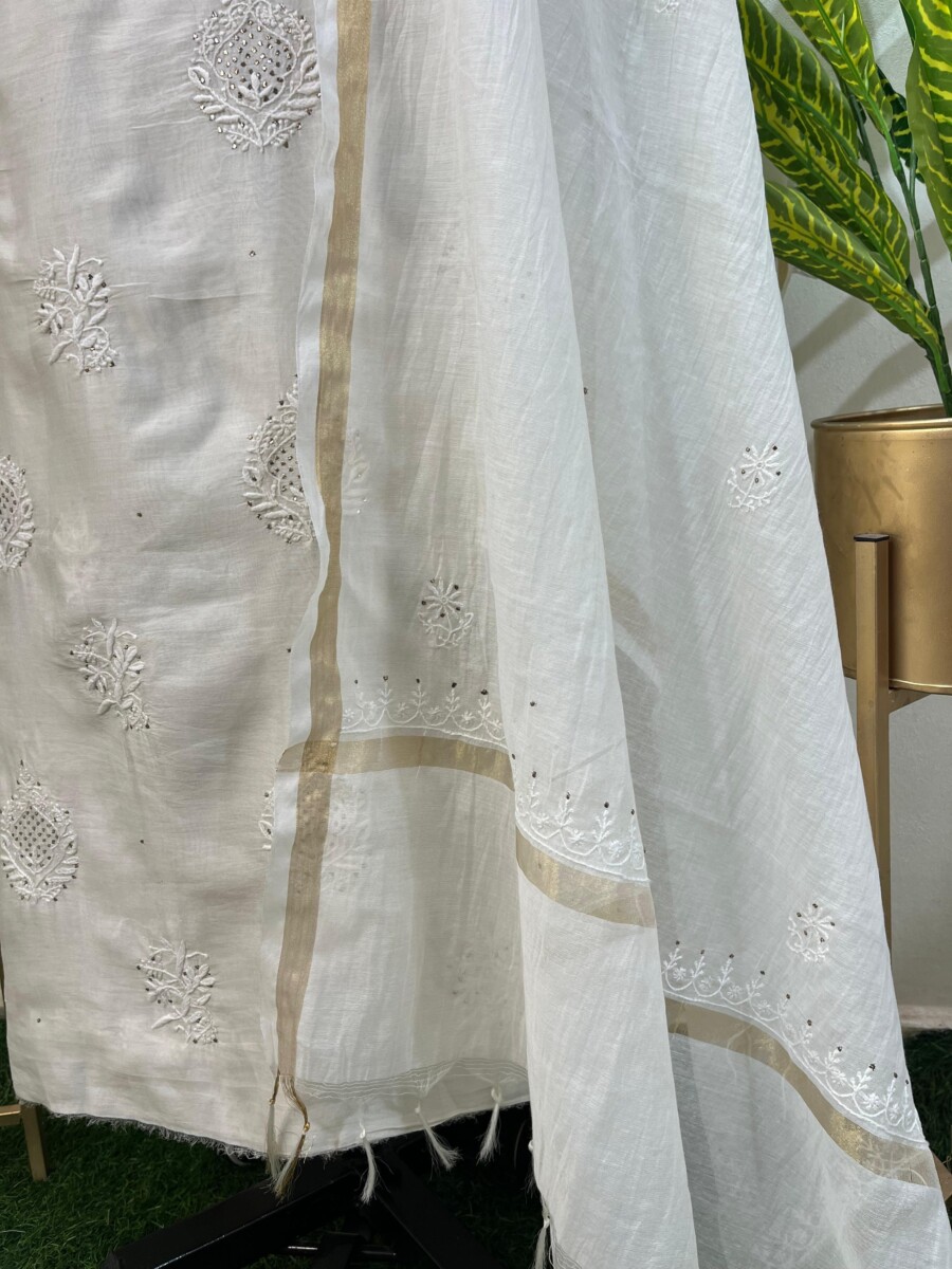 pure chanderi unstitched two piece set gala buti work - Image 3