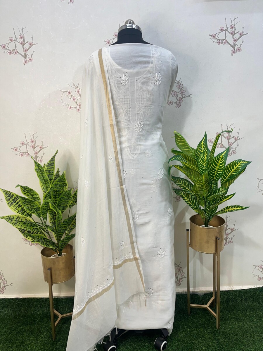 pure chanderi unstitched two piece set gala buti work - Image 4