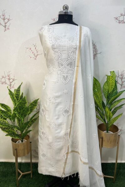 pure chanderi unstitched two piece set gala buti work