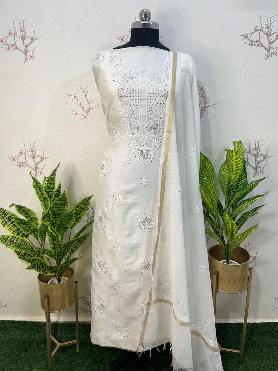 pure chanderi unstitched two piece set gala buti work