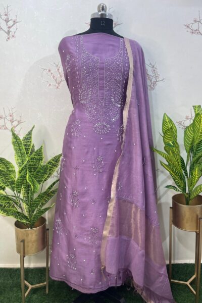 pure chanderi unstitched two piece set gala buti work