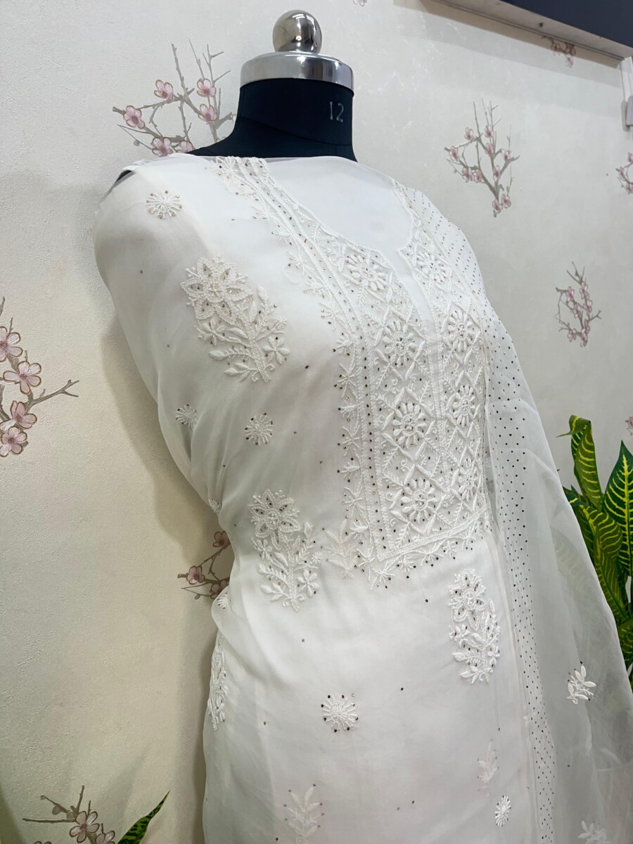 pure Organza unstitched two piece set gala buti work - Image 2