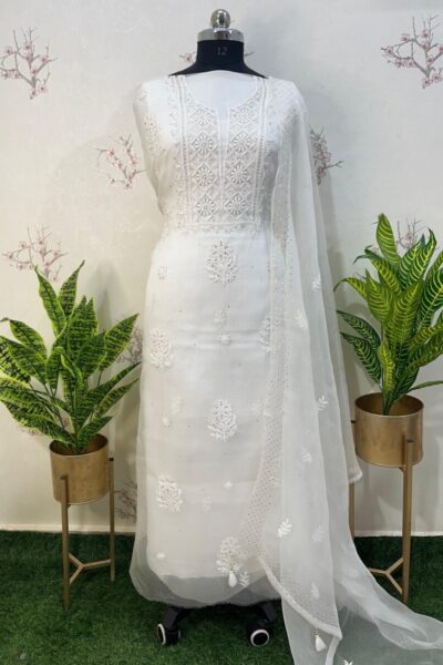 pure Organza unstitched two piece set gala buti work