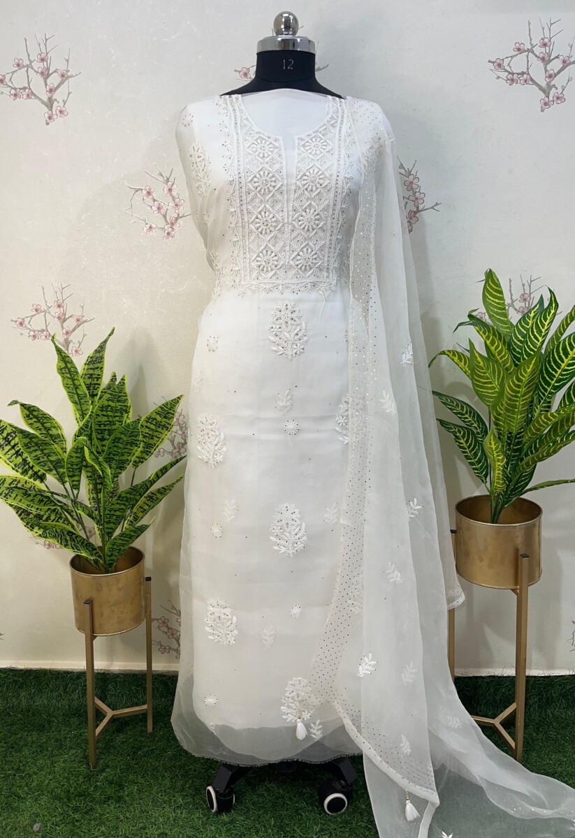 pure Organza unstitched two piece set gala buti work