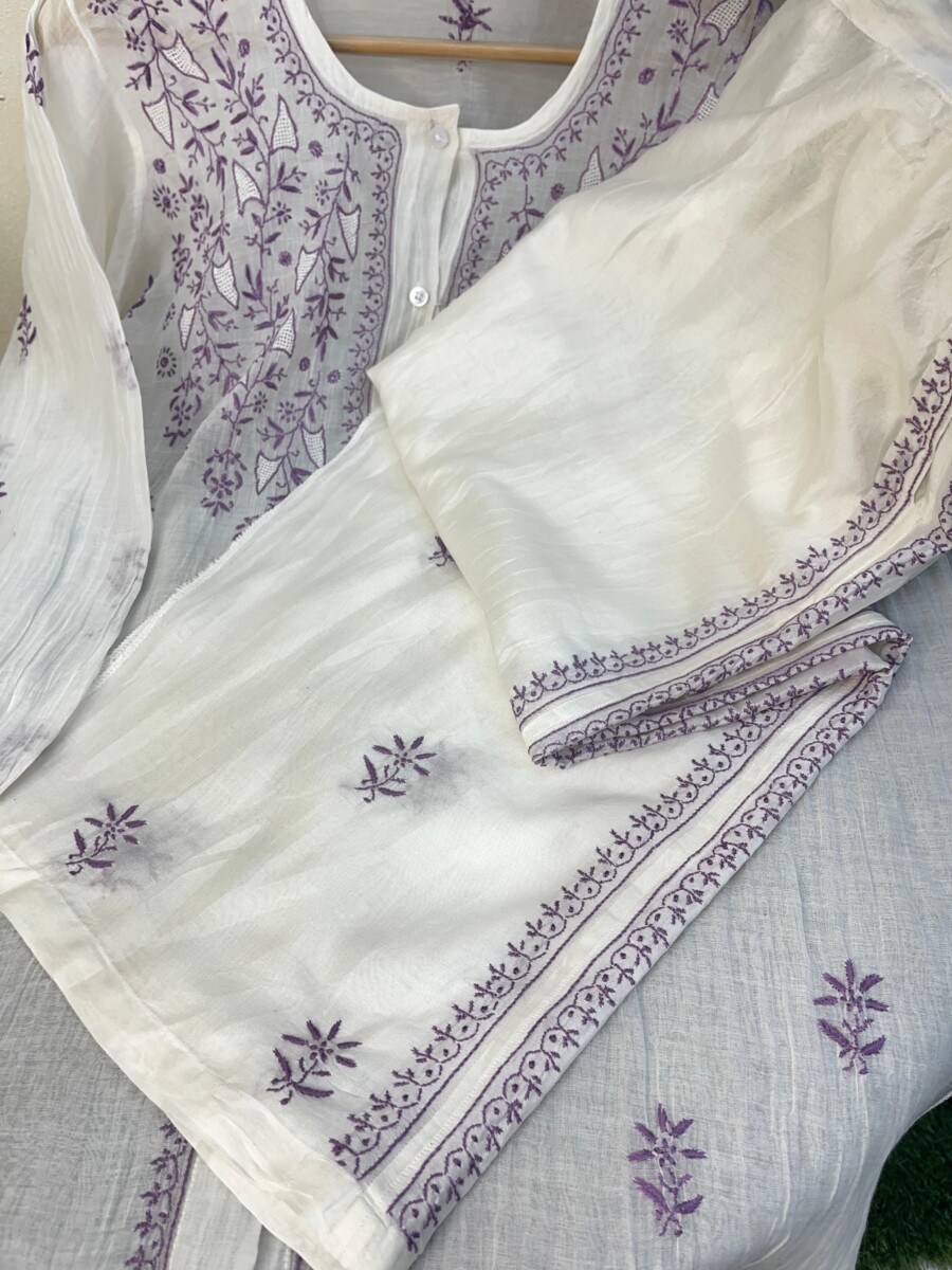 Pure mulmul & chanderi semi stitched Co-ord set - Image 3