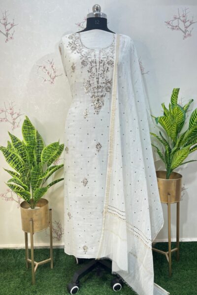 pure mulmul unstitched two piece set gala buti work