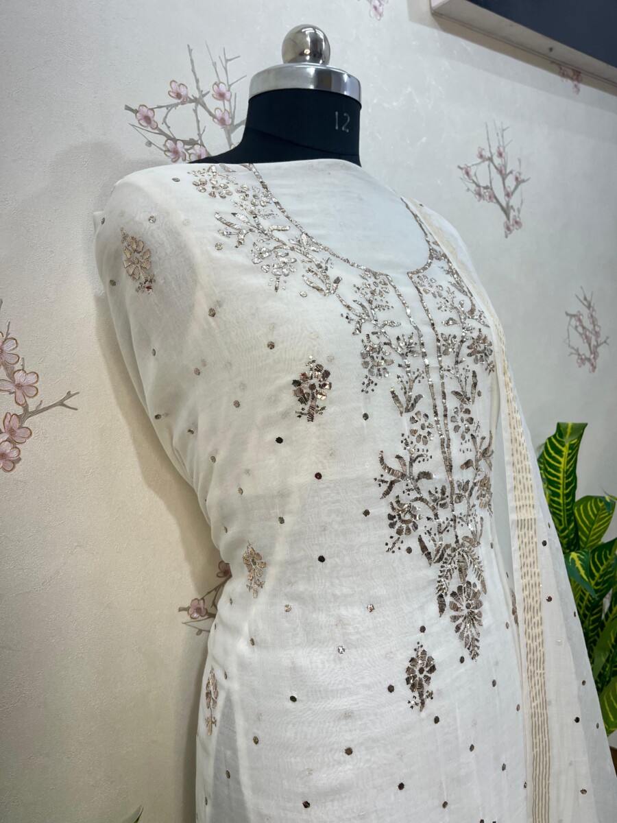 pure mulmul unstitched two piece set gala buti work - Image 5