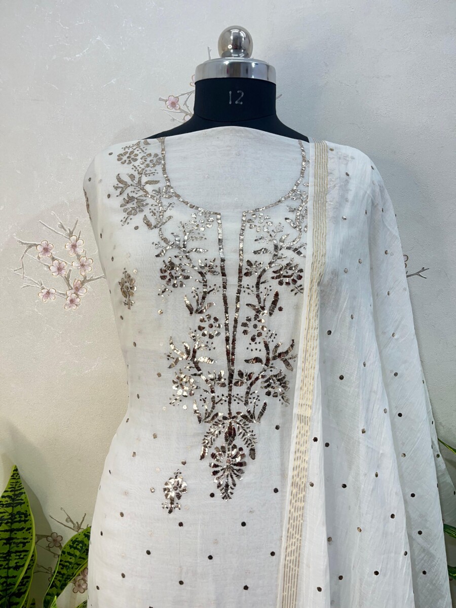 pure mulmul unstitched two piece set gala buti work - Image 2