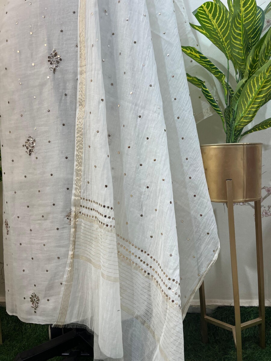 pure mulmul unstitched two piece set gala buti work - Image 3