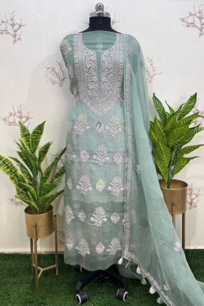 pure Organza colour kardana & sequence Unstitched two pieces set