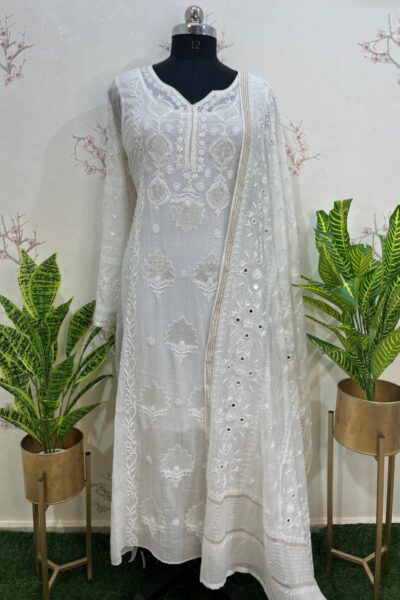 pure mulmul heavy dupatta & sleeve two piece set