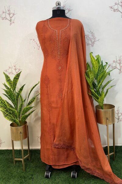 pure mulmul fine mukaish neck line Unstitched two pieces set