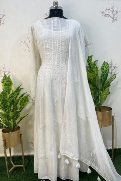 pure mulmul Anarkali semi stitched two piece set