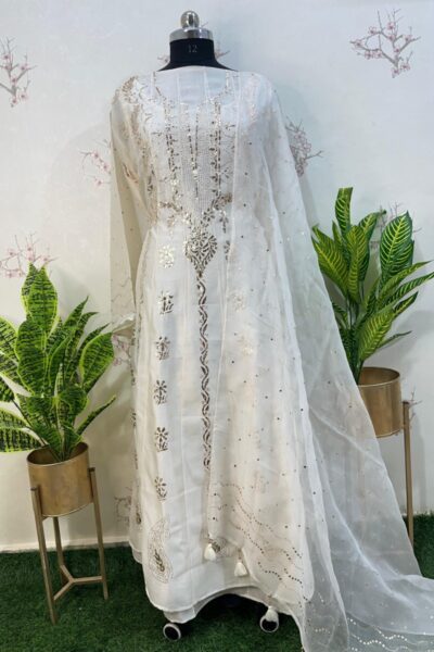 pure Chanderi Anarkali semi stitched two piece set